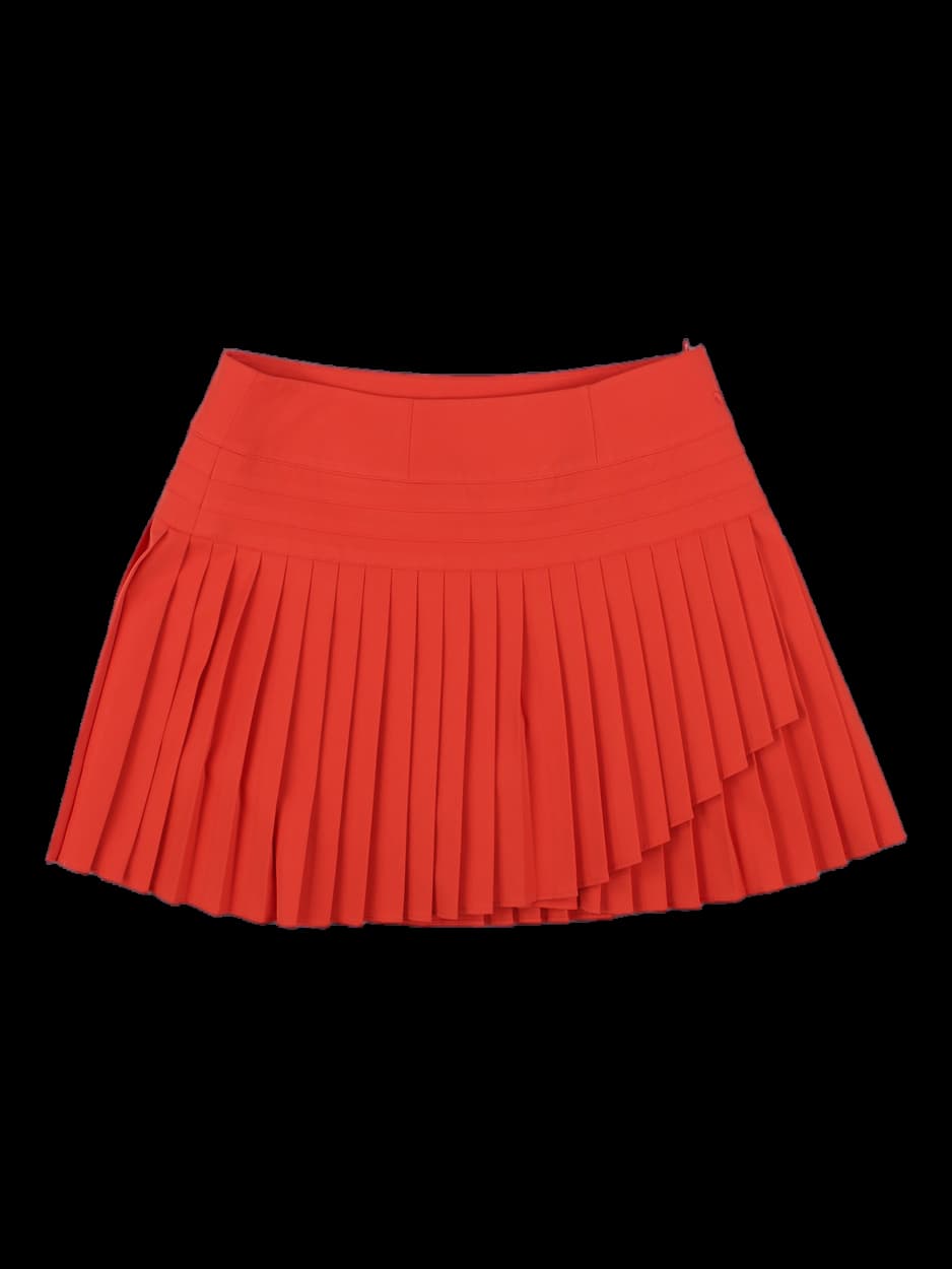 오렌지 레드 플리츠 미니 스커트