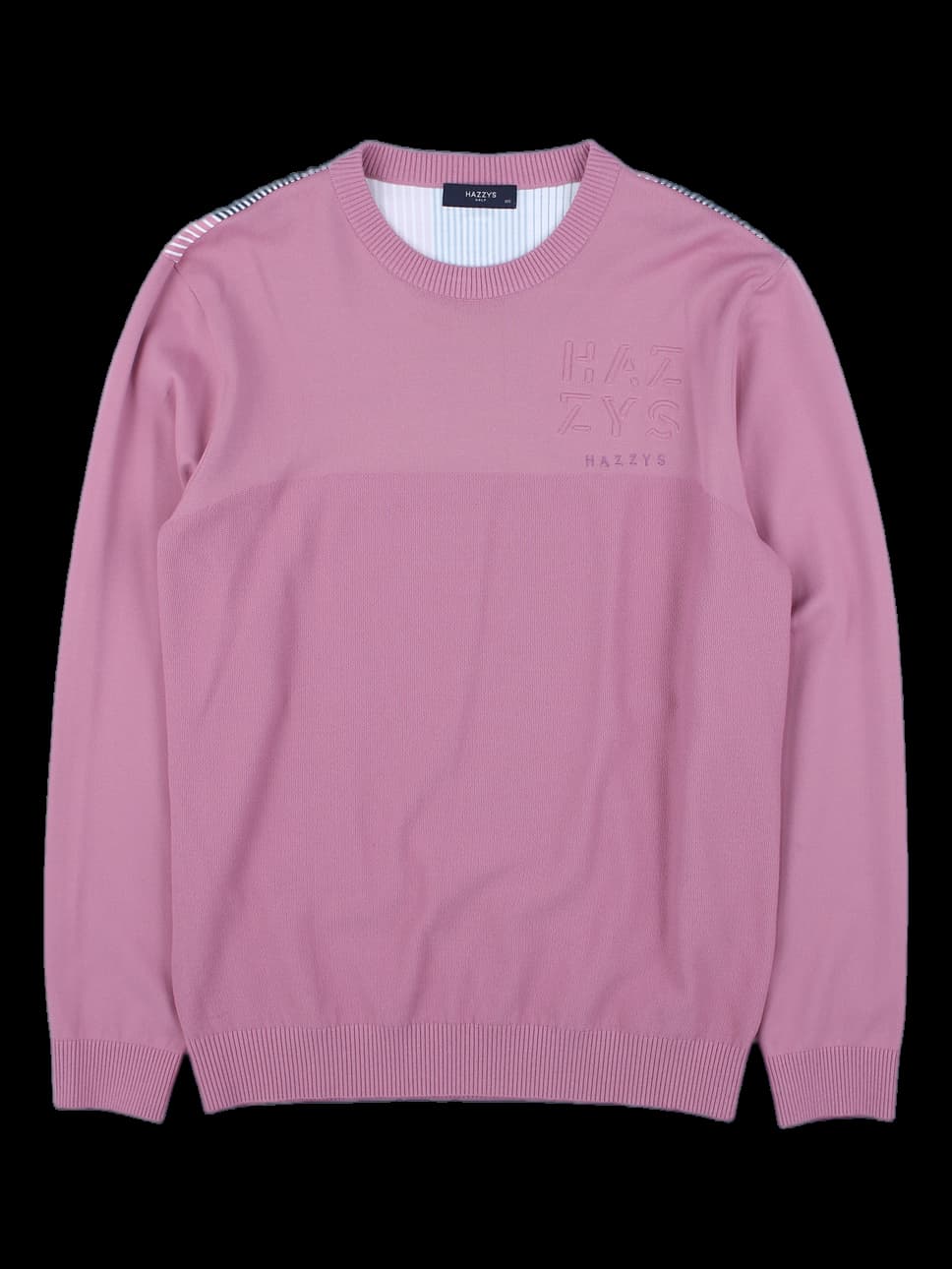 헤지스 핑크 배색 로고 니트 스웨터