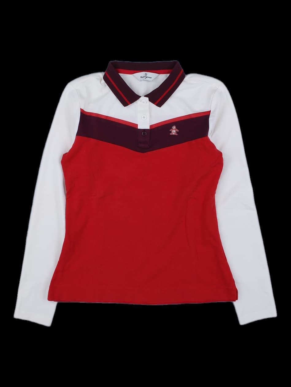 여성용 배색 긴팔 카라티셔츠