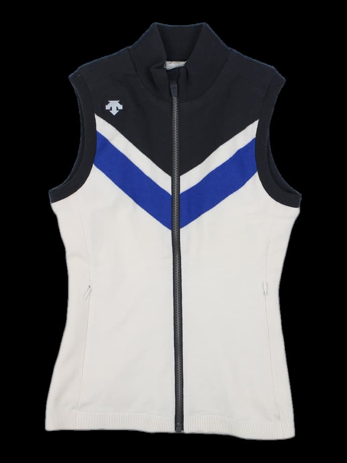 데상트 여성 브이 배색 니트 베스트