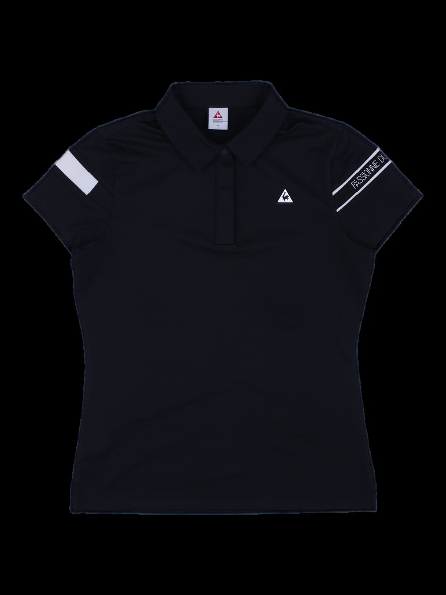 블랙 슬리브 라인 포인트 반팔 카라 티셔츠