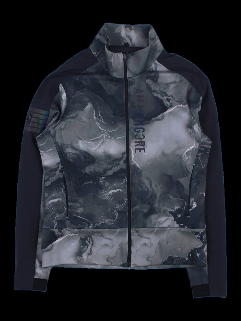 그레이 마블 패턴 하이넥 풀집업 자켓