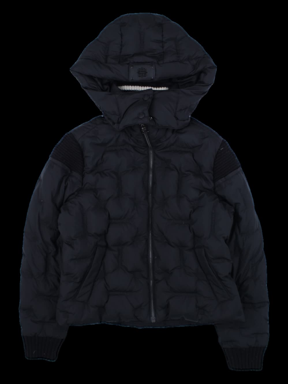 블랙 퀼팅 후드 다운 점퍼