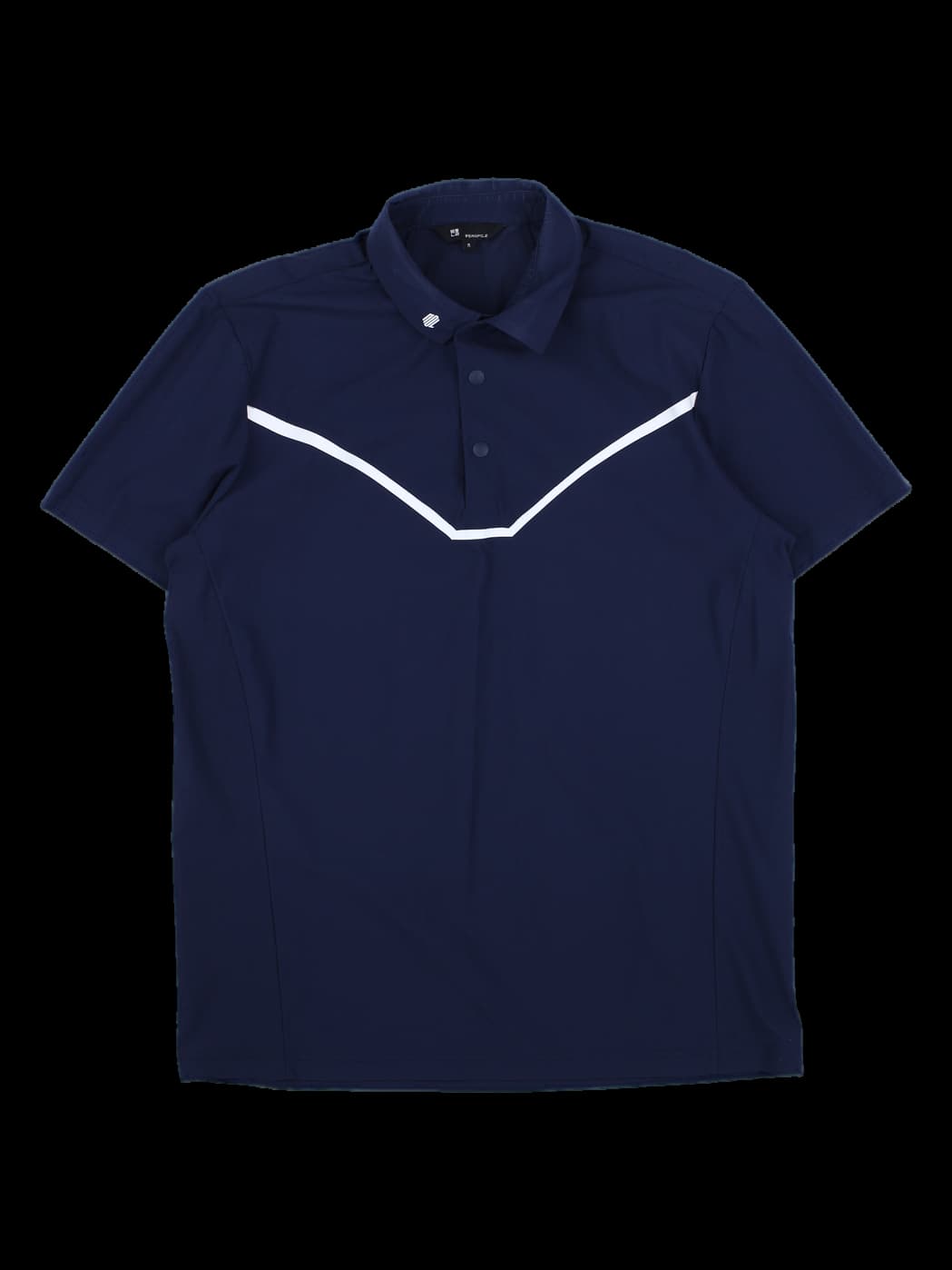 네이비 브이 라인 디테일 반팔 폴로 셔츠