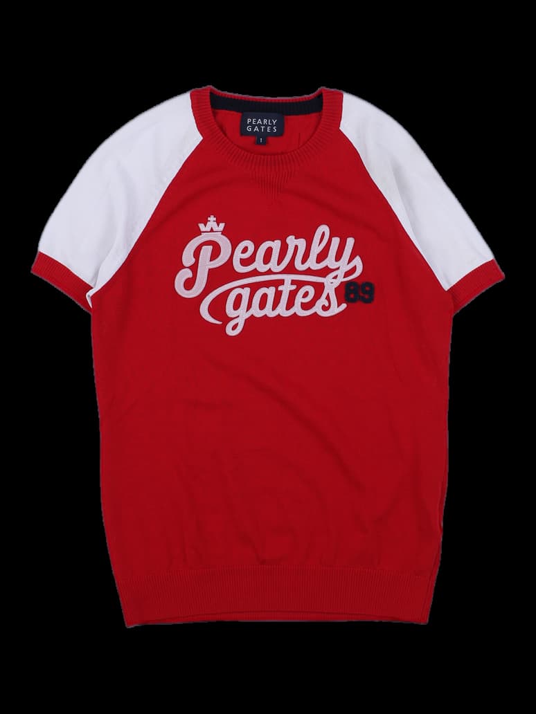 파리게이츠 레드/화이트 배색 반팔 니트