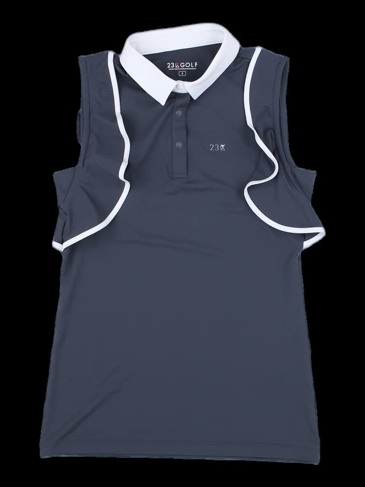 여성 차콜 러플 슬리브리스 카라티