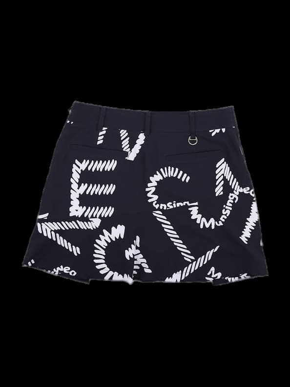 블랙 그래픽 로고 프린트 A라인 스커트