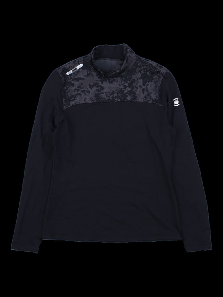 와이드앵글 여성 카모 패턴 하이넥 긴팔 티셔츠 블랙