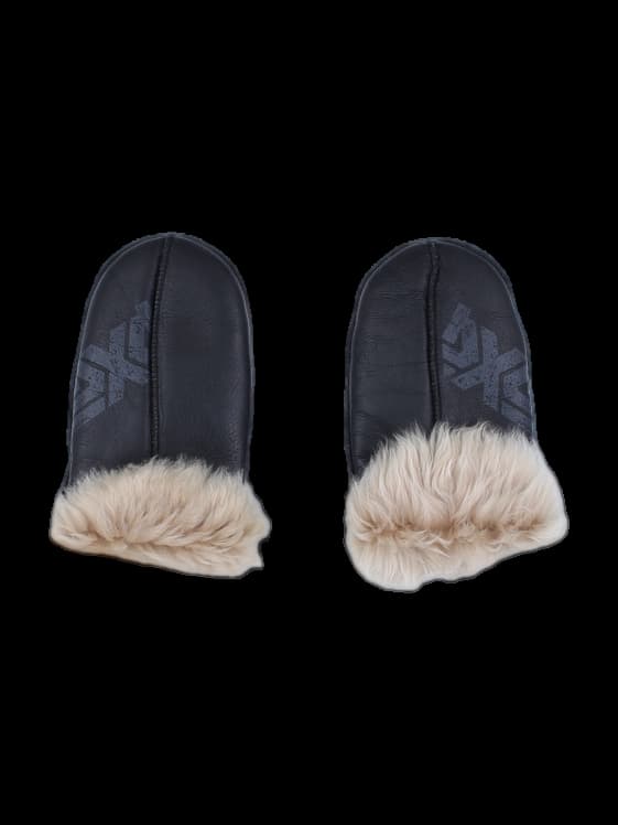 블랙 레더 퍼 트리밍 벙어리 장갑