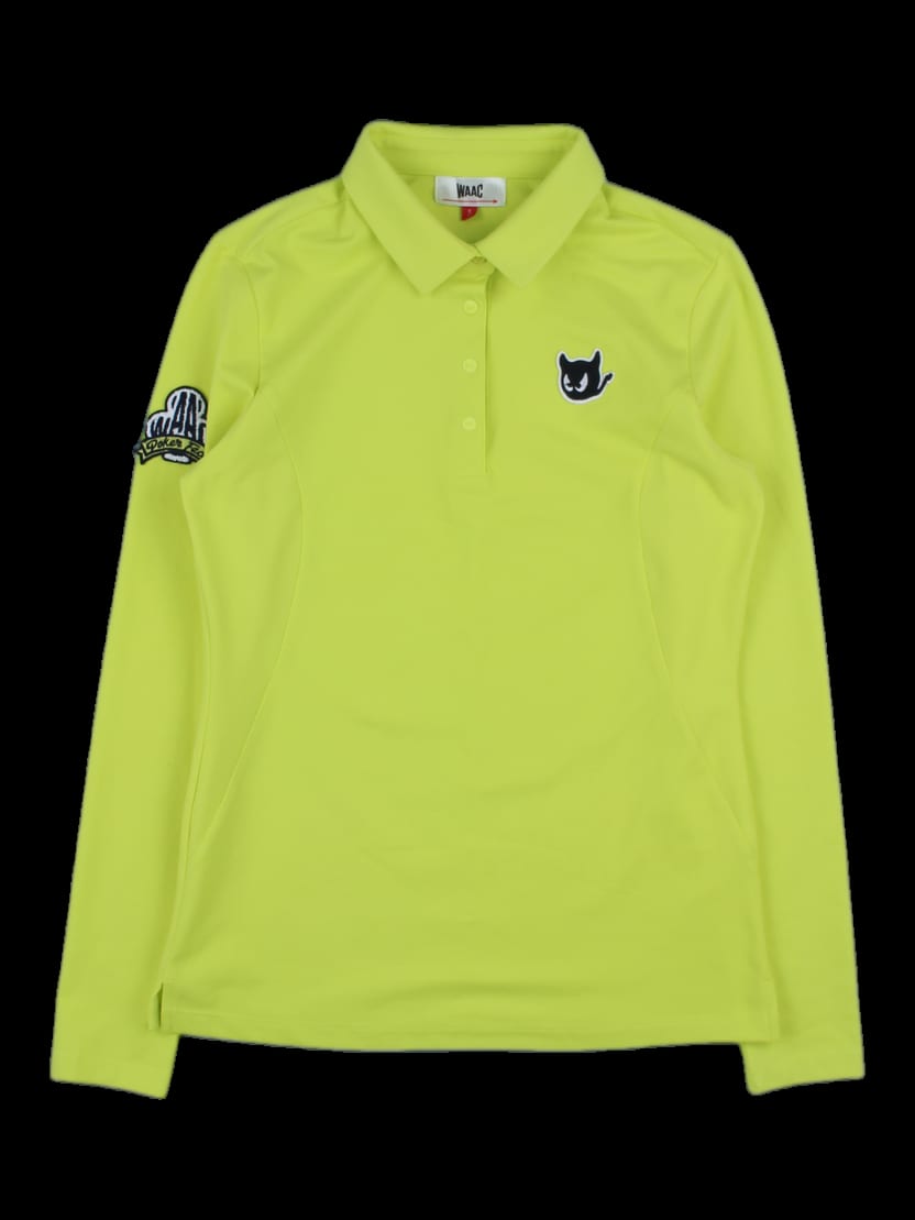 네온 그린 솔리드 긴팔 카라 티셔츠