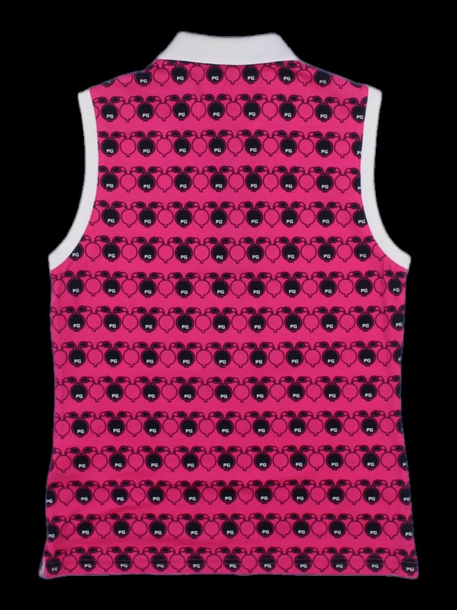 핑크 올오버 패턴 민소매 카라티