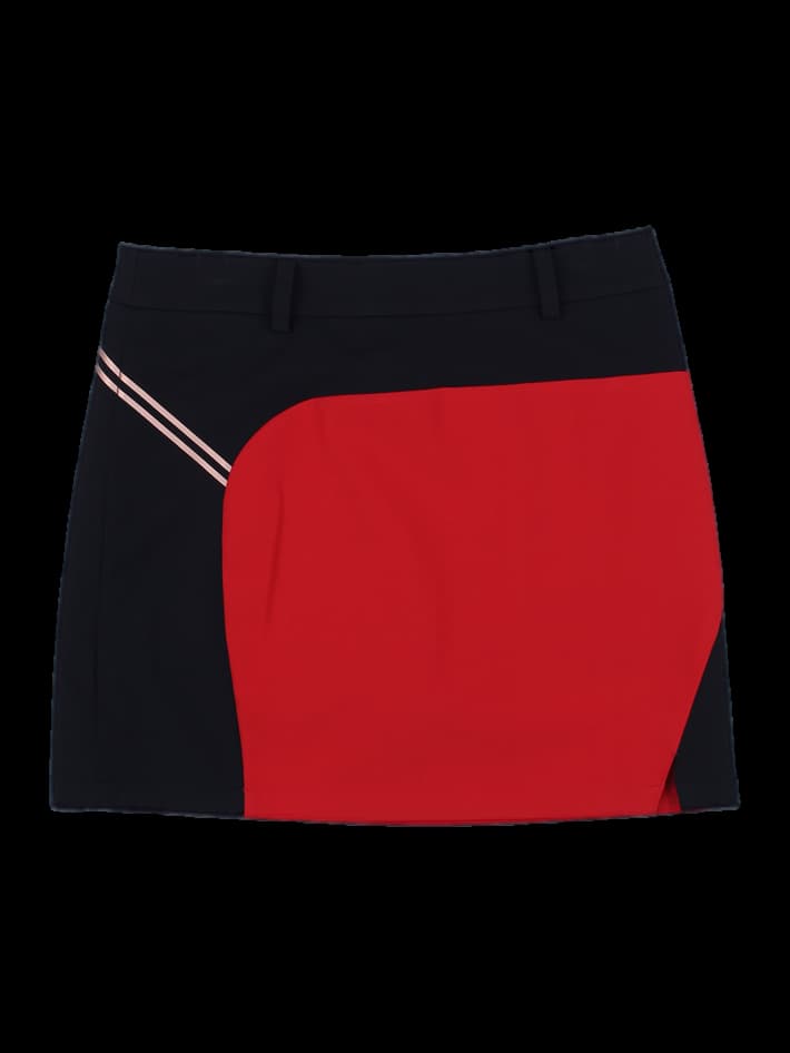 블랙/레드 배색 미니 스커트