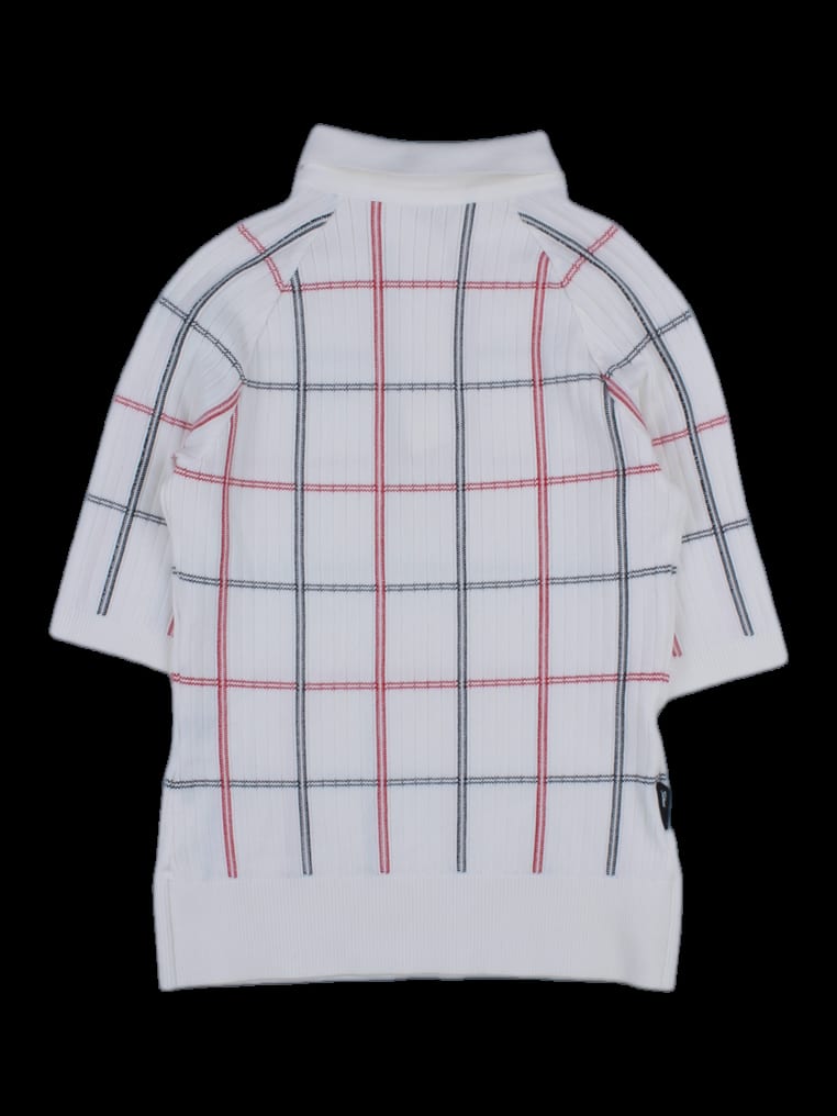 화이트 멀티 체크 반팔 니트 카라티