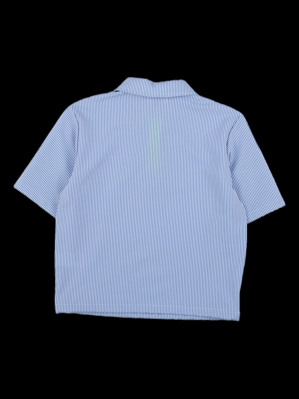 WAAC 블루 스트라이프 크롭 하프 집업 반팔티