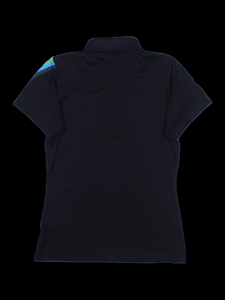 블랙 레인보우 스트라이프 반팔 카라 티셔츠
