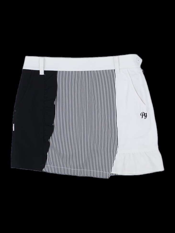 블랙 앤 화이트 컬러블록 큐롯 스커트