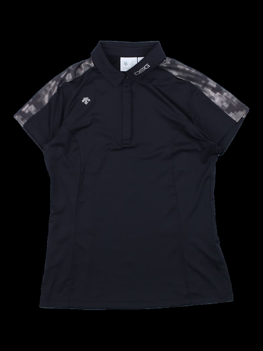 데상트 여성 카라 배색 프린트 반팔 티셔츠