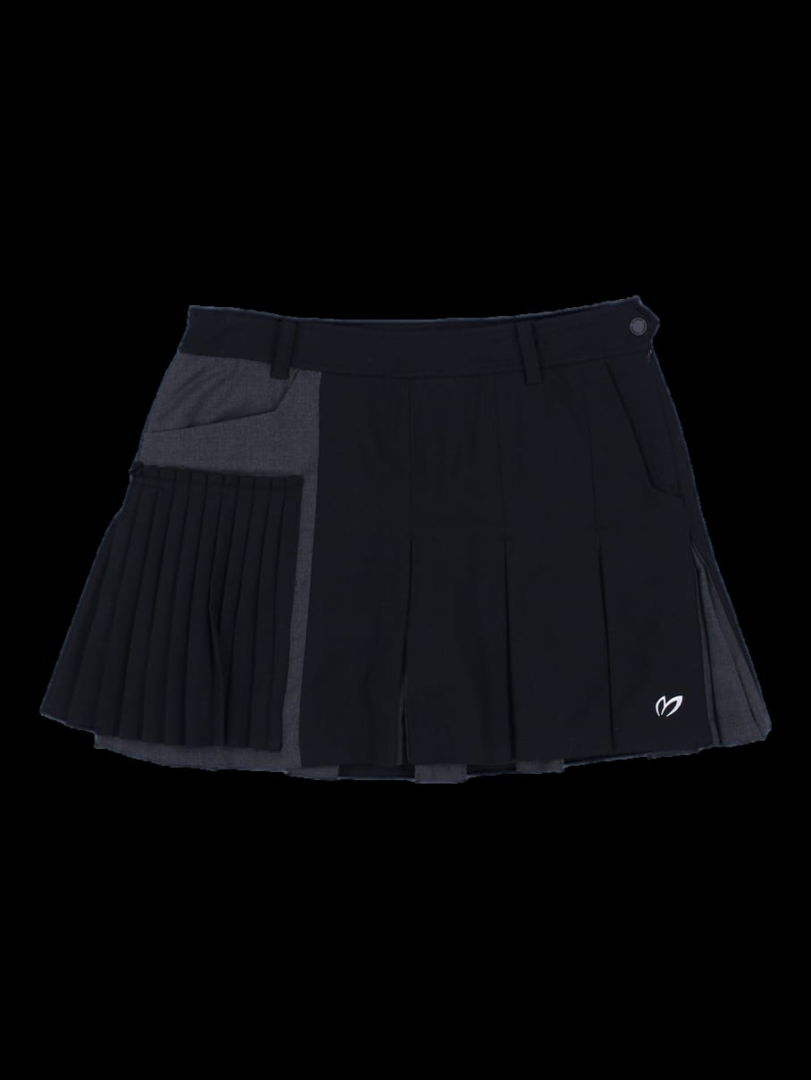 블랙/그레이 배색 플리츠 스커트