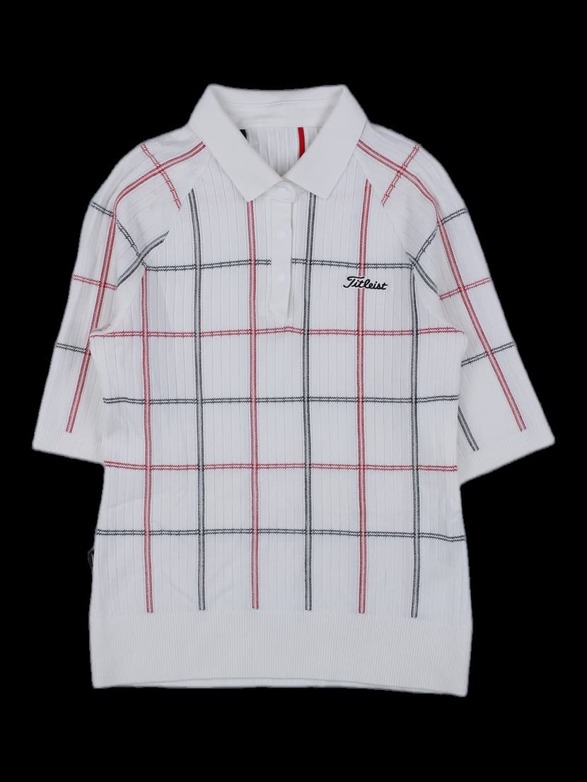 타이틀리스트 체크 니트 반팔 카라티