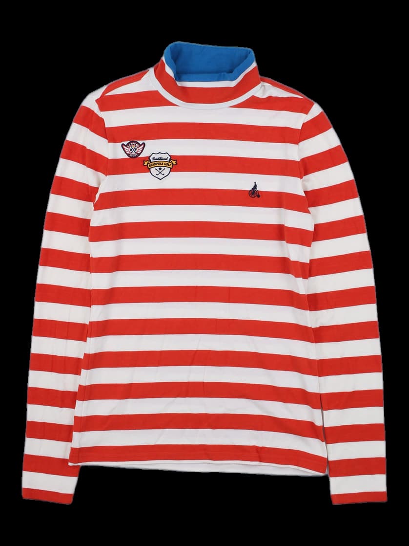 빈폴골프 레드 스트라이프 터틀넥 긴팔티