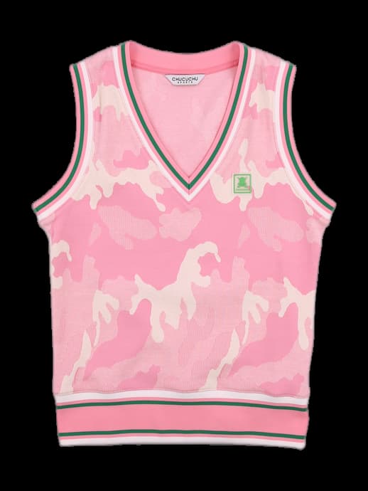 핑크 카모플라쥬 V넥 니트 베스트