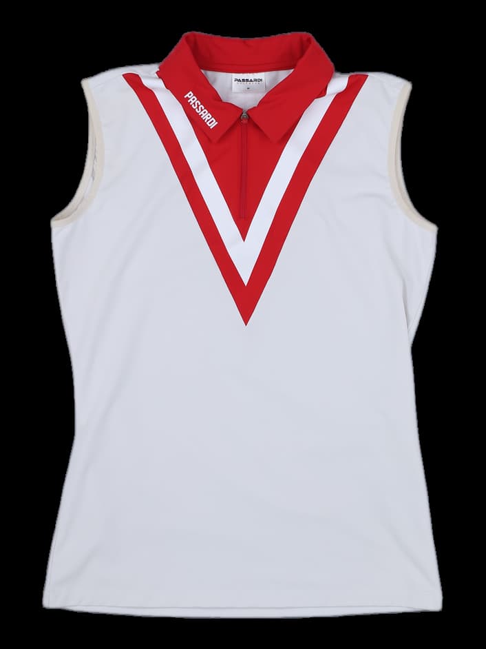 여성용 화이트 민소매 카라티 (레드/화이트 배색)