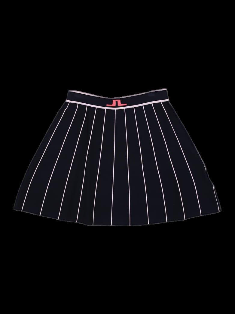 블랙 세로 스트라이프 주름 스커트
