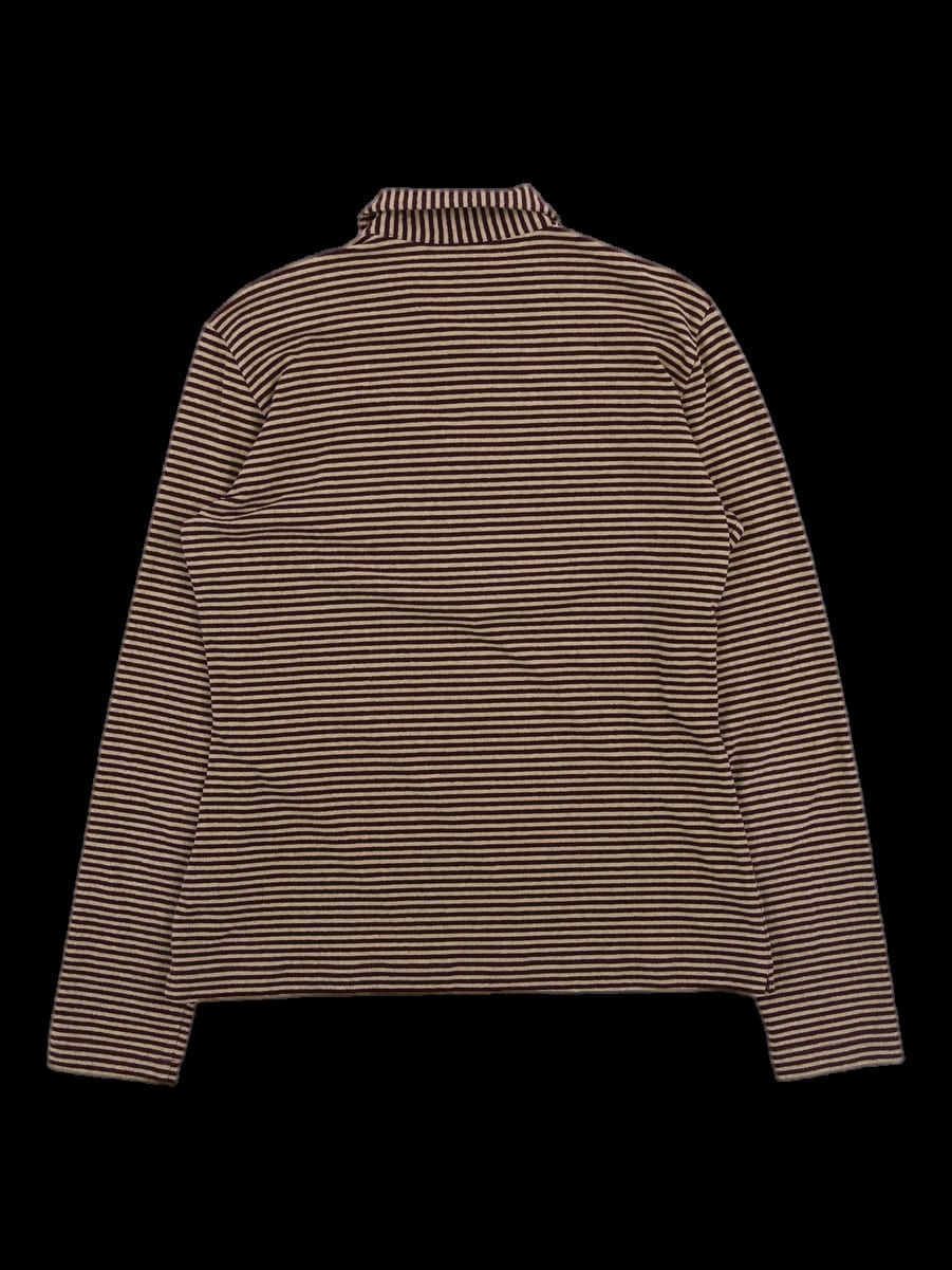 브라운 스트라이프 긴팔 반집업 티셔츠