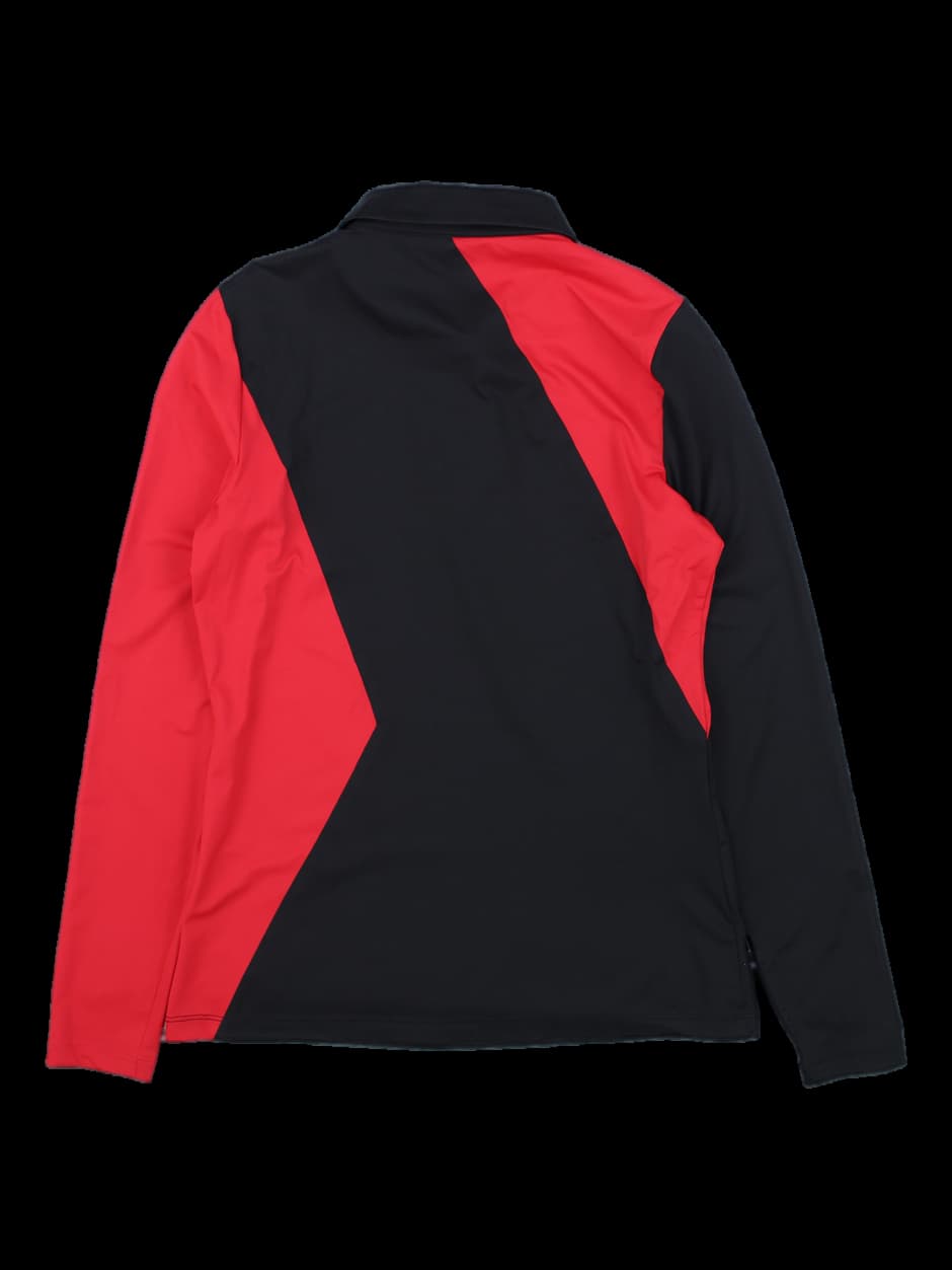 블랙/레드 배색 긴팔 카라티