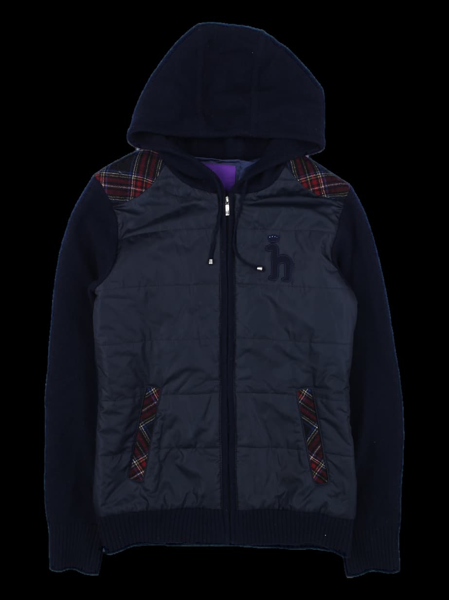 네이비 후드 집업 니트 점퍼