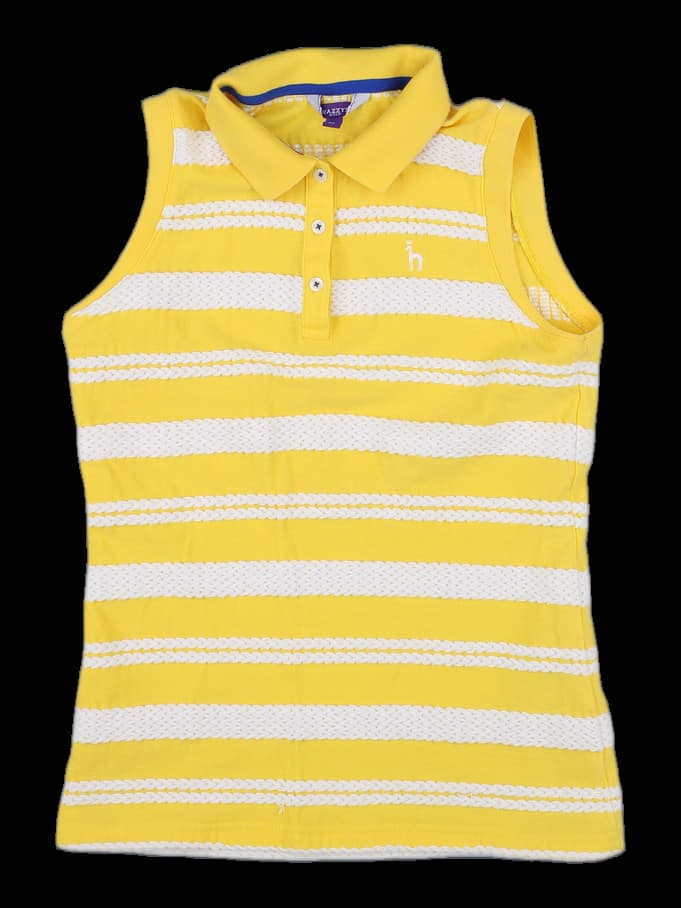 옐로우 스트라이프 민소매 카라티