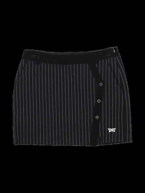 블랙 세로 스트라이프 버튼 포인트 골프 스커트
