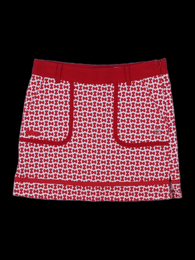 레드 기하학 패턴 미니 스커트