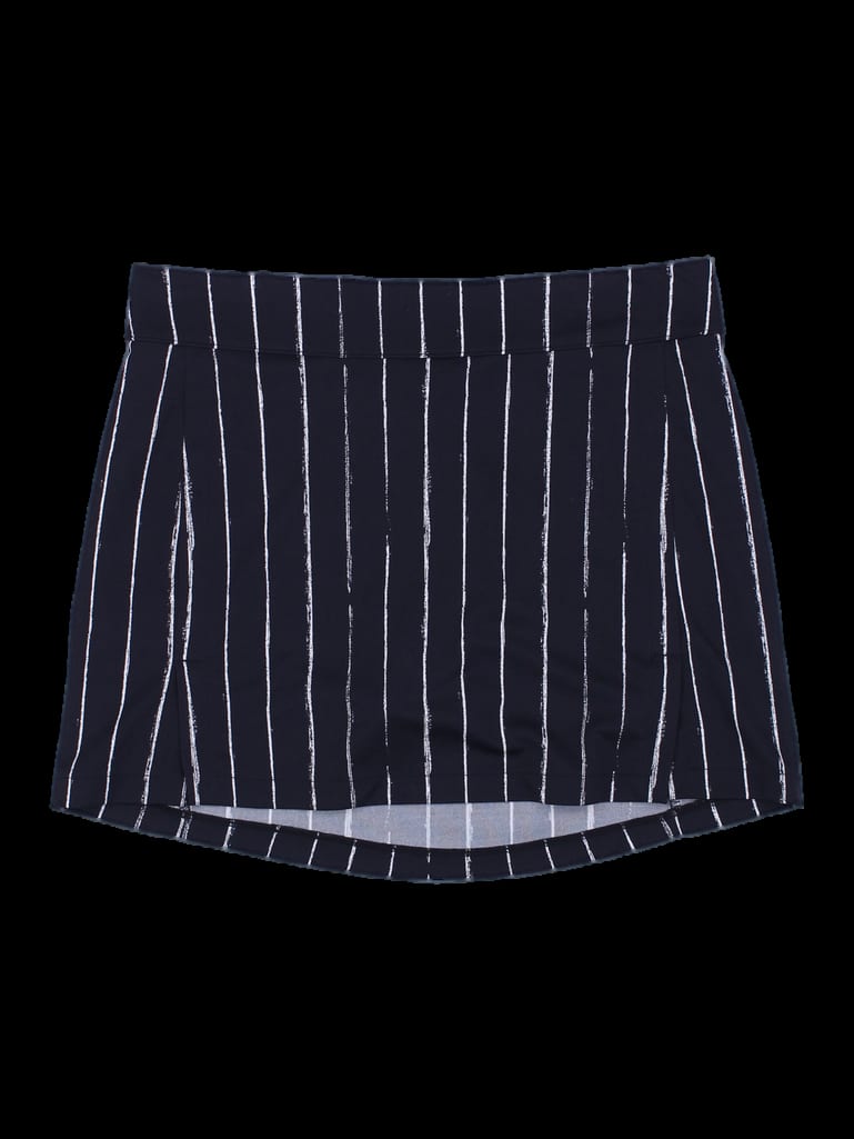 블랙 세로 스트라이프 랩 스커트