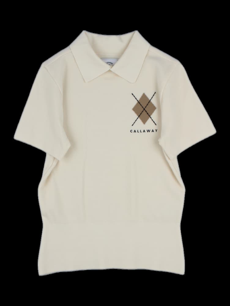 캘러웨이 여성 아가일 패턴 반팔 니트 카라티