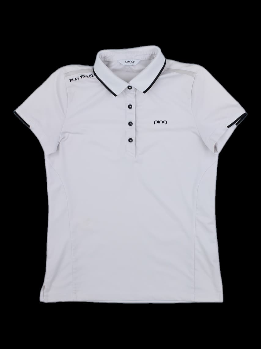 여성 핑 반팔 카라 티셔츠 베이지