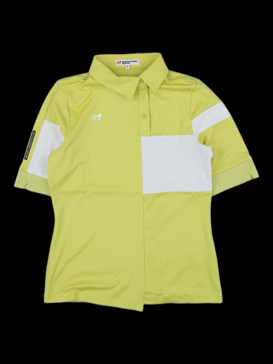 여성 라임 블록 반팔 카라티