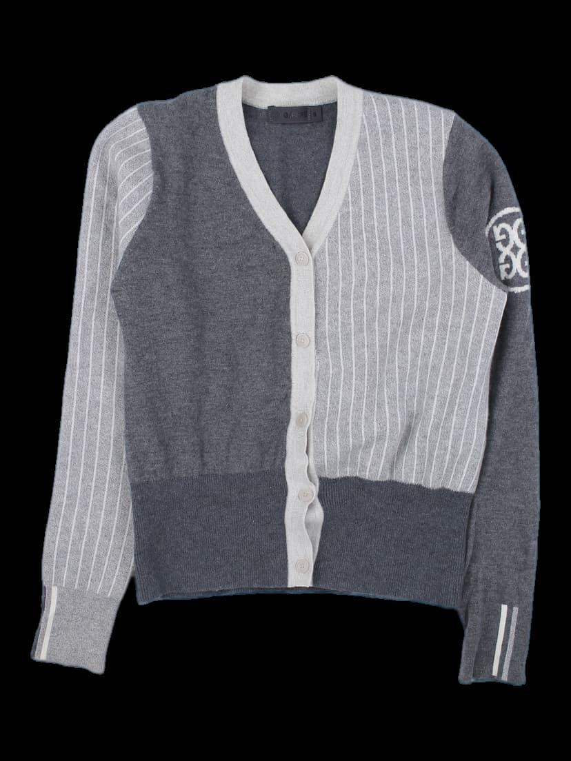 그레이 배색 스트라이프 니트 가디건