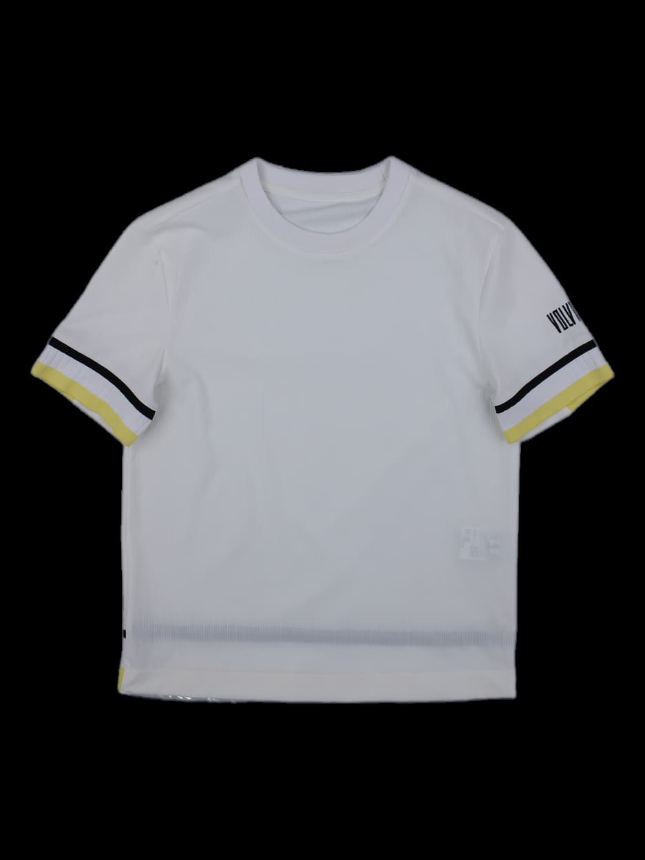 화이트 반팔 니트 티셔츠 (소매/밑단 배색)