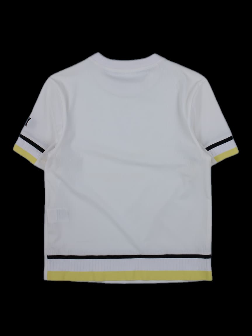 화이트 반팔 니트 티셔츠 (소매/밑단 배색)