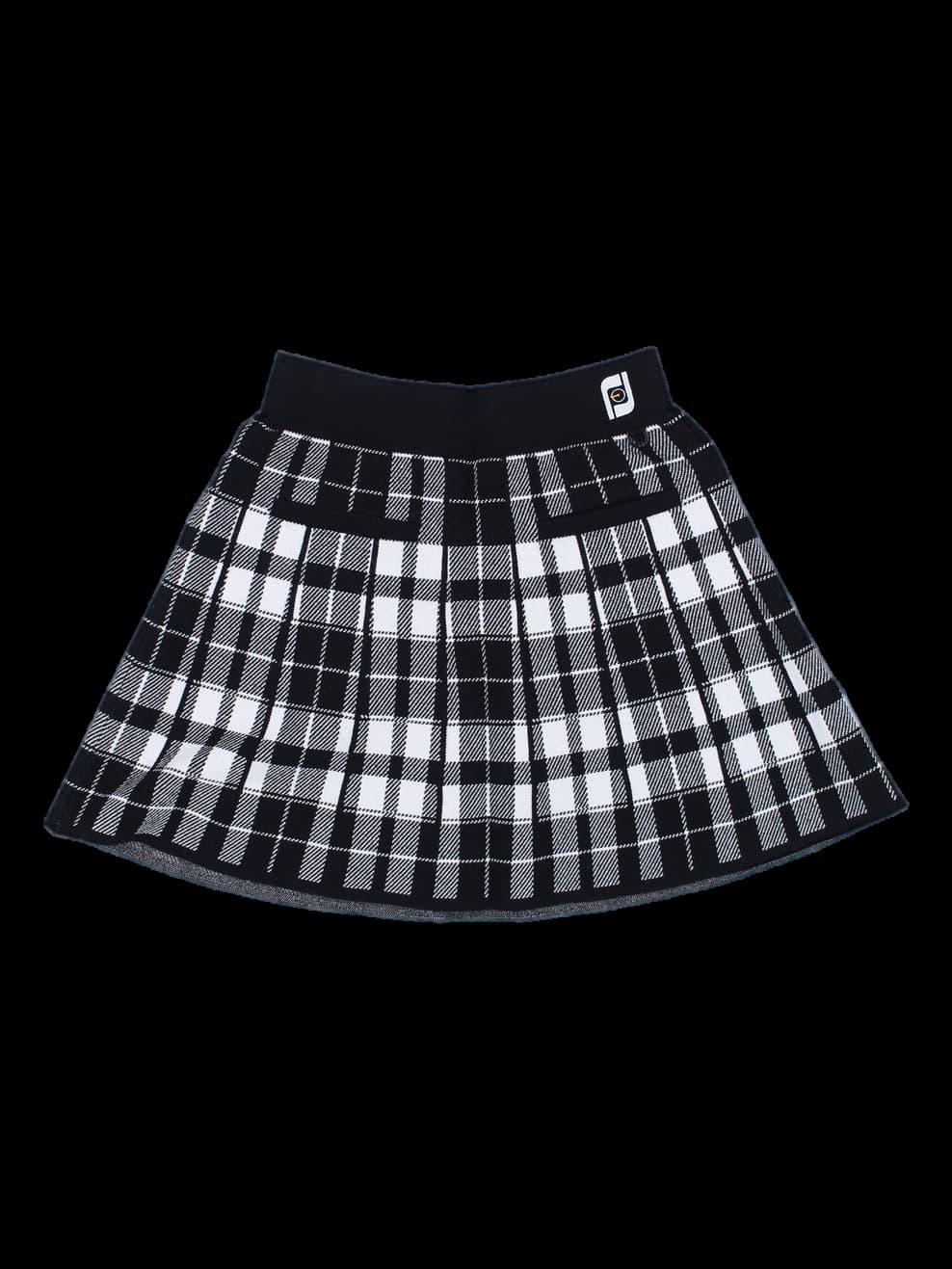 블랙 앤 화이트 체크 패턴 니트 스커트