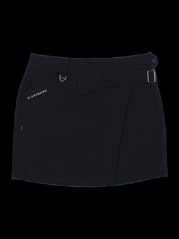 블랙 버클 랩 스커트