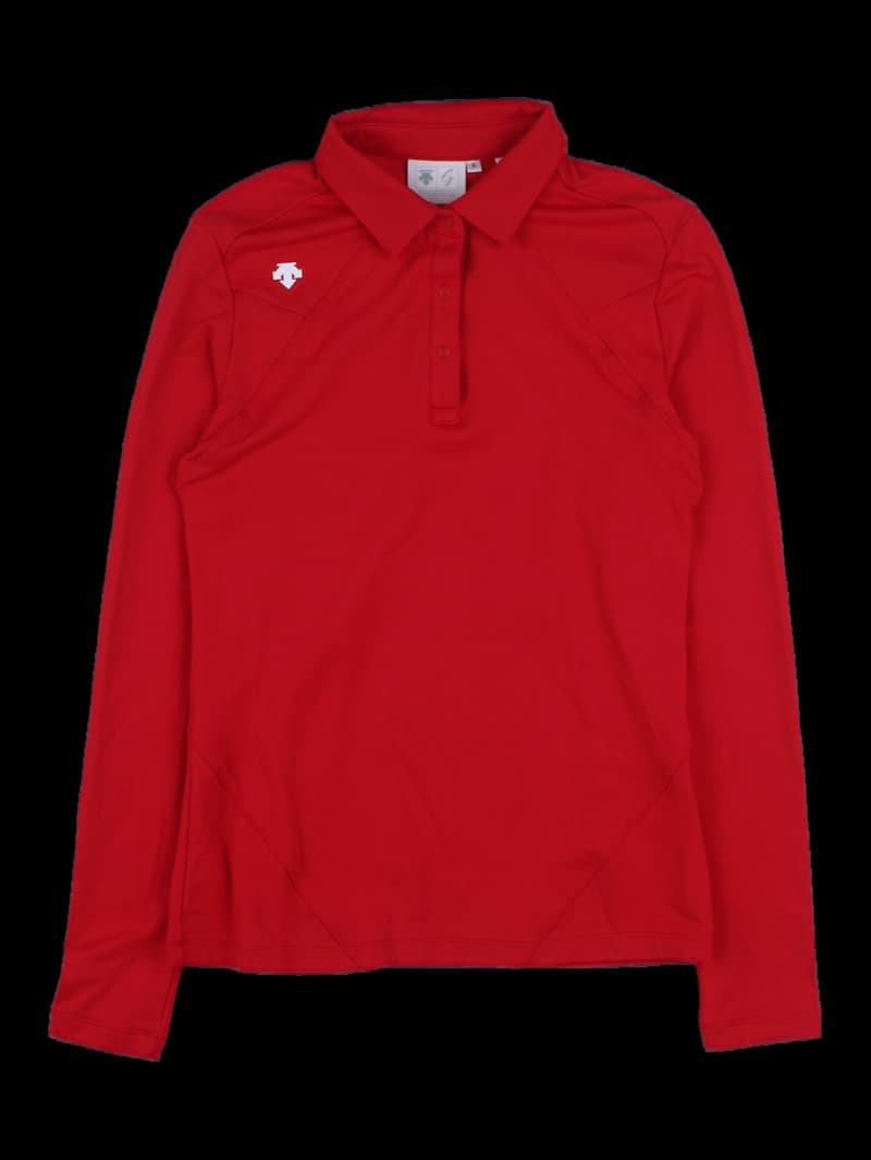 데상트 여성용 레드 긴팔 카라티