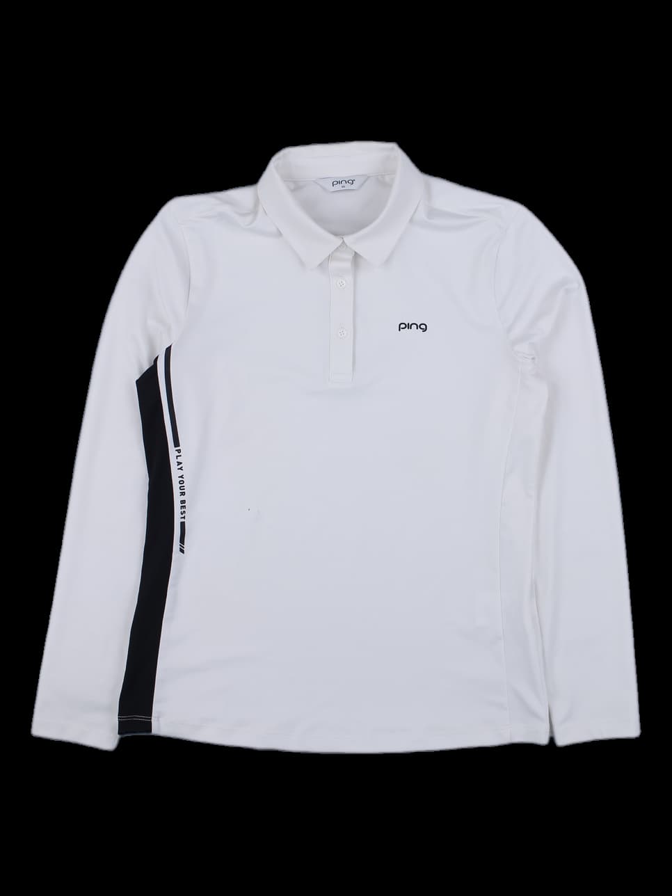 핑 화이트 롱슬리브 카라 티셔츠