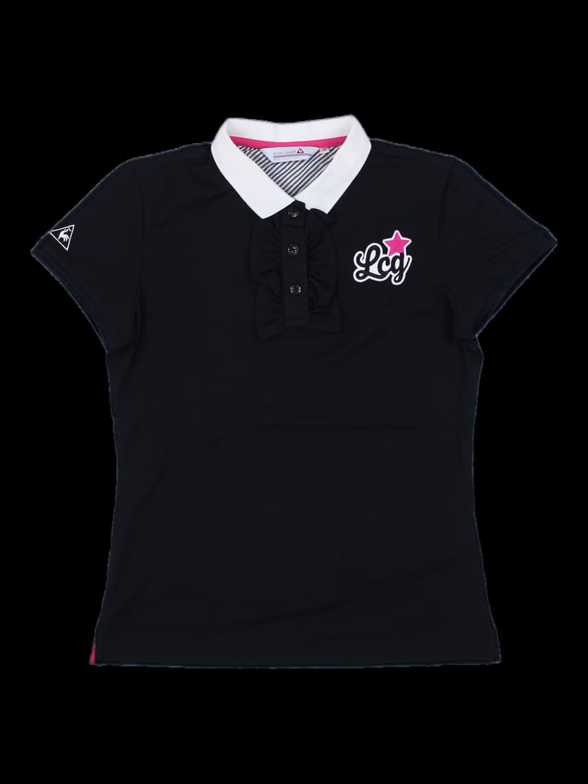 여성 블랙 러플 반팔 카라티