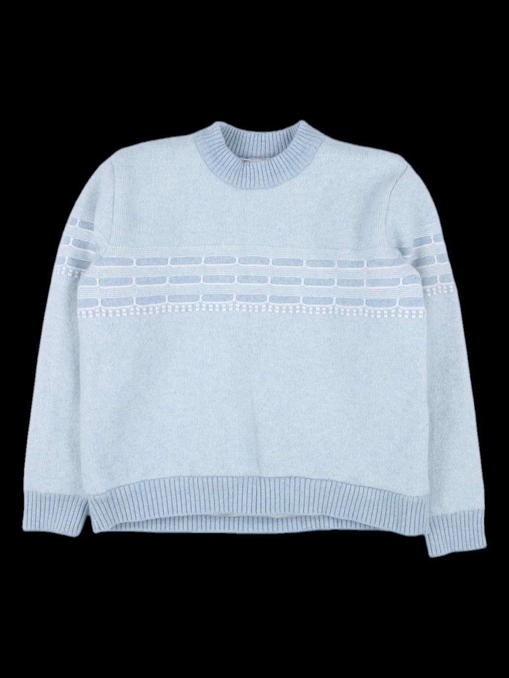 스카이블루 기하학 패턴 라운드넥 니트