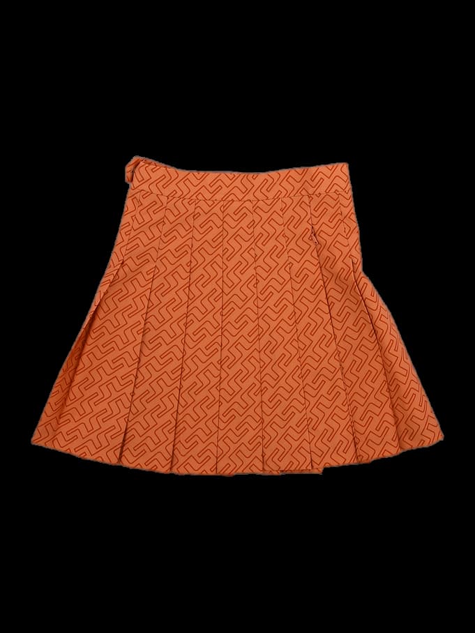 오렌지 기하학 패턴 플리츠 스커트