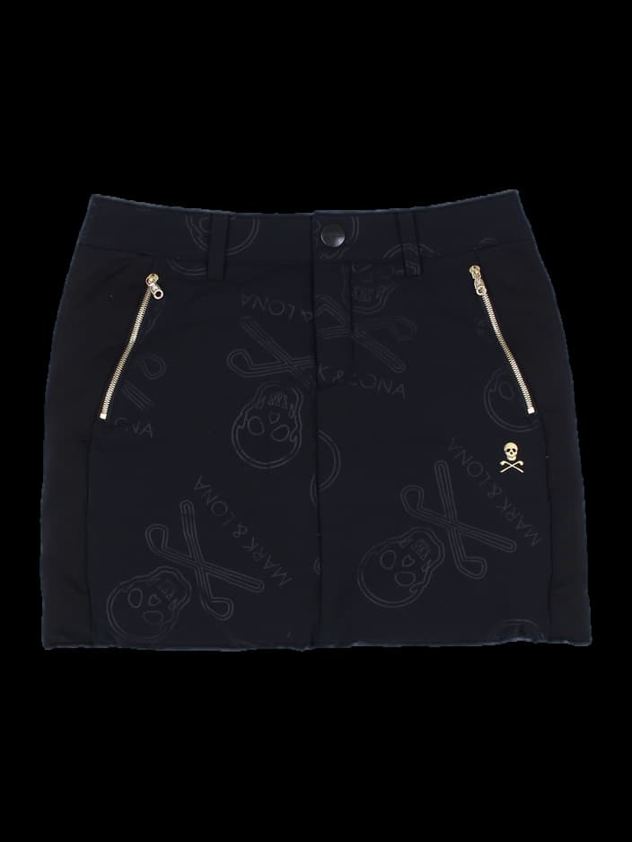 블랙 스컬 패턴 골프 스커트