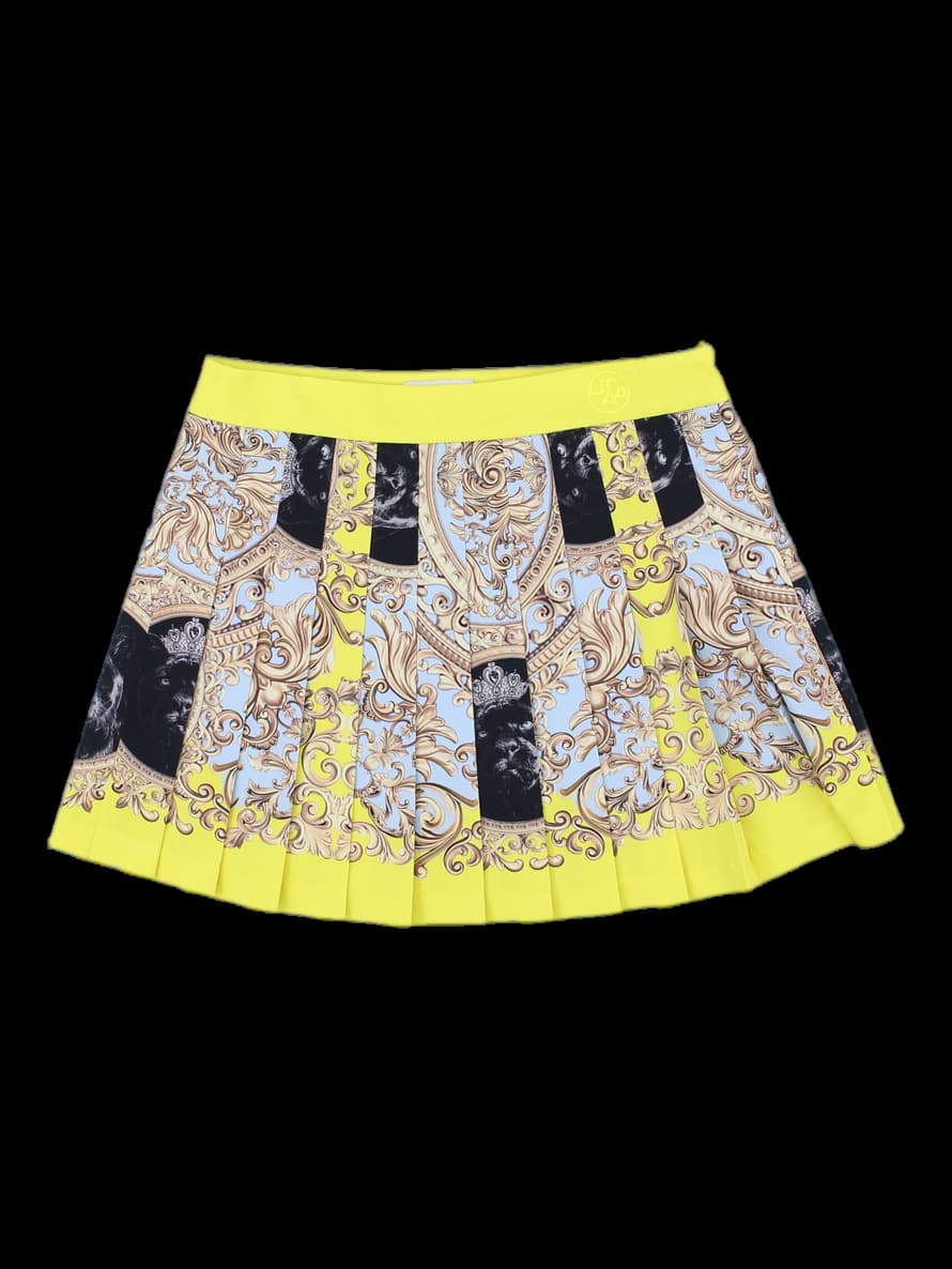 옐로우 패턴 플리츠 스커트
