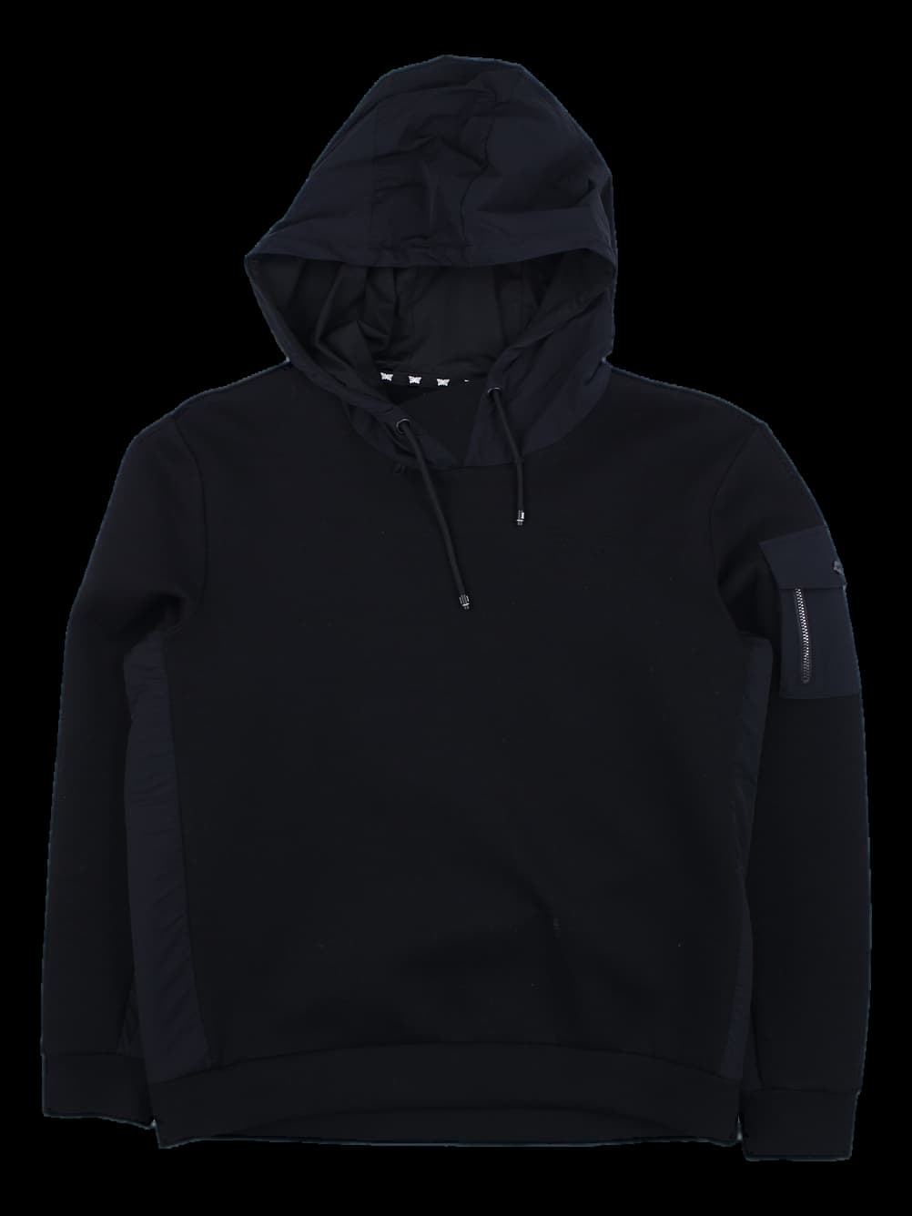 블랙 하이브리드 후드 티셔츠